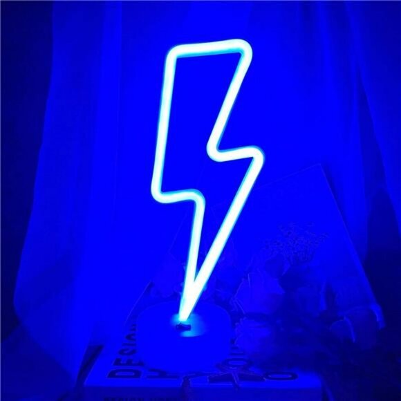 Lightning Bolt Neon Sign Blue LED Light for Bedroom Gaming Room Teen Decor - Picture 4 of 7